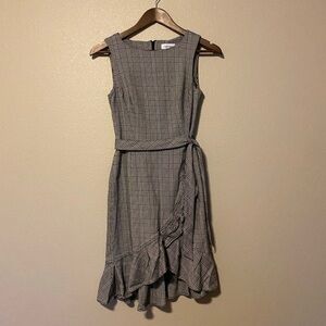 Calvin Klein Plaid Midi Dress with Ruffle Hem